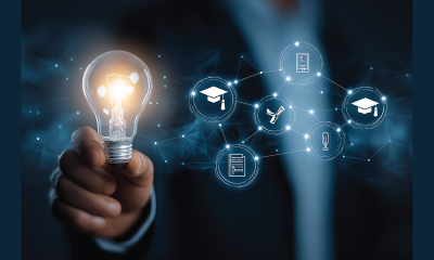 Light bulb with education icons